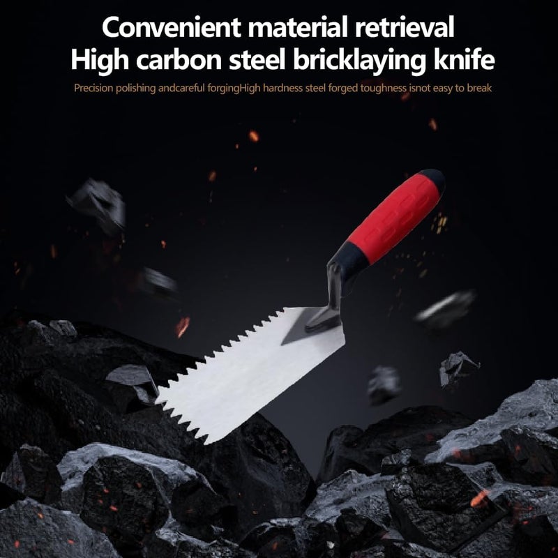 LSGZJZY 1/4“x1/4"Notched Margin Trowel,Red Ergonomic Soft Grip Handle, High Carbon Steel Blade, 6x2 Inch, for Flooring and Tiling - Image 4